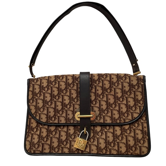 Dior RARE Vintage Brown Trotter Lock Shoulder Bag - Picture 1 of 7